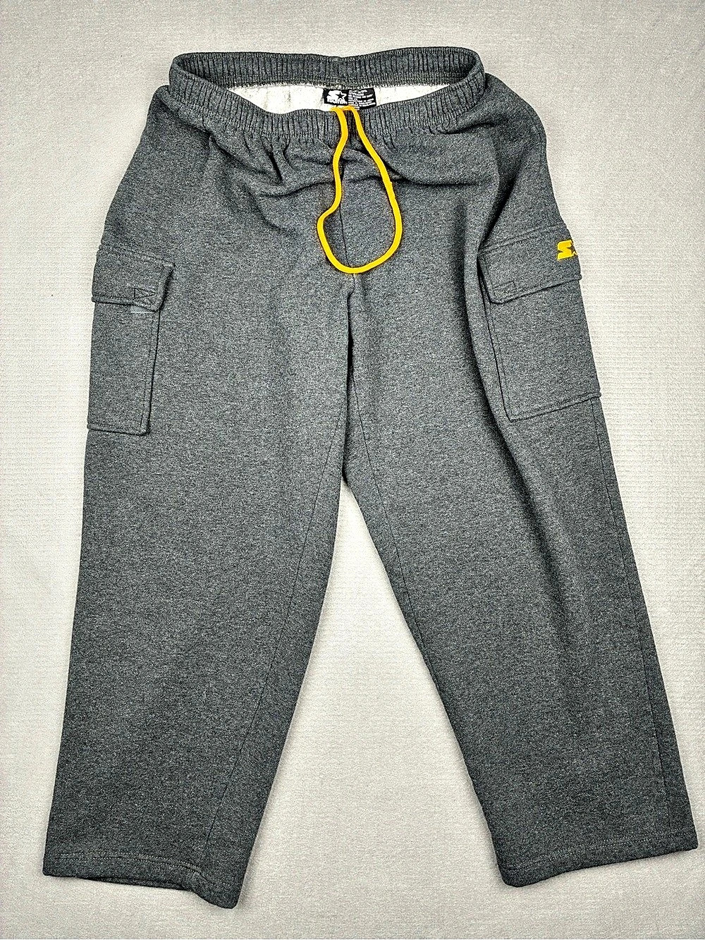 Starter Cargo Sweatpants Cargo Jogger Pants in Grey Yellow Mens Large